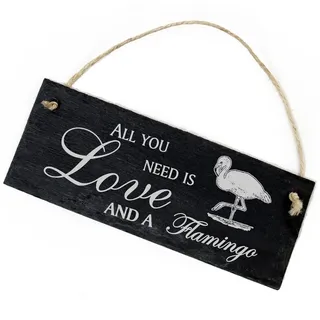 Dekolando Hängedekoration Flamingo 22x8cm All you need is Love and a Flamingo grau|schwarz