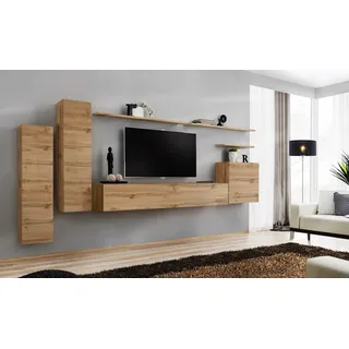ASM-Moebel Wohnwand Wohnwand SWITCH I Wotan mit Hochglanzfronten und Push-Click System, Mit Hochglanzfronten und Push-Click System beige