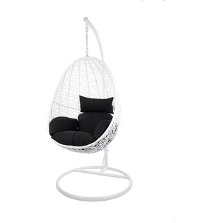 Kideo Swing Chair, Lounge-Möbel, Loungesessel Polyrattan, Hängestuhl, Hängesessel mit Gestell & Kissen (weiß/schwarz)