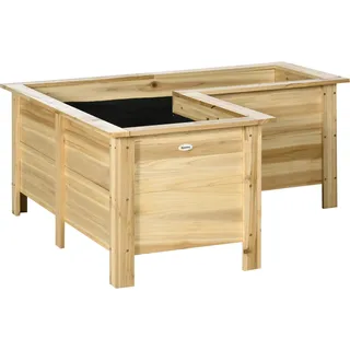 Outsunny Erhöhtes Holz-Pflanzkasten, Außenkübel in L-Form mit Vliesstoff, Urbaner Gemüsegarten für Pflanzenanbau, Blumen auf Terrasse, Garten, 120x120x50 cm, Natural   Aosom