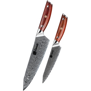 Kensaki 2er Messerset aus Damaszener Stahl Küchenmesser Japanischer Art hergestellt aus 67 Lagen Damaststahl Chairo Serie KEN-102