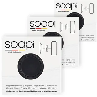 Soapi - 3er-Pack Schwebender Seifenhalter Magnet zum Kleben - Schwarz - Wand Magnethalter für Seife - Ablage Seifenschale Magnetseifenhalter ohne Bohren/Saugnapf