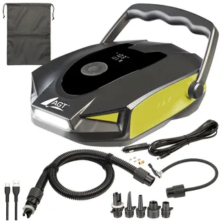AGT SUP Akku Pumpe: 2in1-Akku-Kompressor- & Schlauchboot-Pumpe, 50 psi /3,4 bar, 12V / USB (Luftpumpe, SUP Kompressor, e Bike)