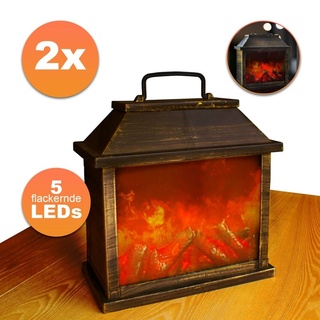 2 Stück EAXUS® LED Tischkamin + Feuereffekt | Deko Flammen-Laterne Elektrokamin