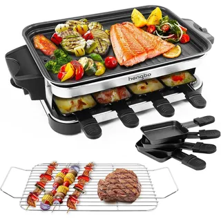 HengBo Raclette Grill für 8 6 4 2 Personen 1300W, Schwarz