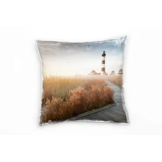 Paul Sinus Art Landschaft, braun, blau, Leuchtturm, Herbst Deko Kissen 40x40cm für Couch Sofa Lounge Zierkissen - Dekoration zum Wohlfühlen
