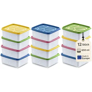 Annastore 12 x Tiefkühldosen 650 ml - Gefrierdosen zum Einfrieren - Frischhaltedosen stapelbar - Vorratsdosen zum Einfrieren und Auftauen - Mikrowellendosen - 650 ml