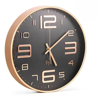 Weskjer Funkuhr Wand mit Großen Zahlen Wanduhr Funk, Wanduhr Automatische Zeitumstellung Rosegold Funkwanduhr Geräuschlos Wohnzimmer Küchenuhr für Schlafzimmer Küche Büro 30cm
