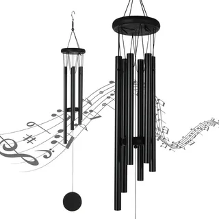 Windspiel aus Metall für den Außenbereich – Schwarzes Windspiel – Klangspiel – Dekoration für den Garten – 6 Aluminiumröhren – Rostbe...