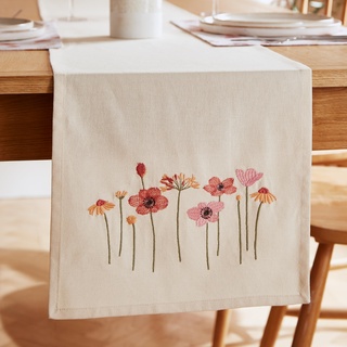 Catherine Lansfield Tischläufer aus Baumwolle, Motiv: Ernte, Blumen, 33 x 220 cm, naturfarben