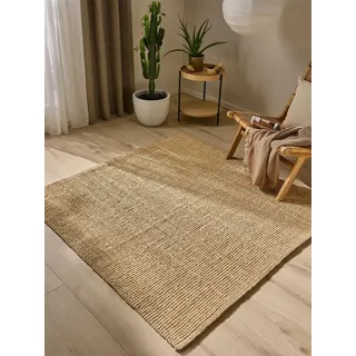 benuta Teppich Svea, quadratisch, Höhe: 5 mm, Hangefertigter Juteteppich, Wohnzimmer, Esszimmer, Schlafzimmer, Flur beige