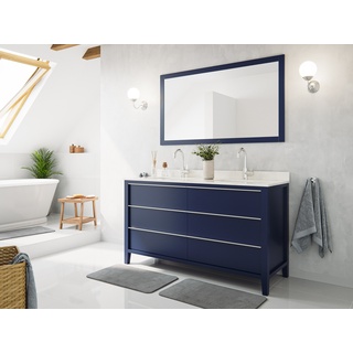 Landhaus Badmöbel-Set 2tlg Alfios 150 Quarz Carrara montiert blau lackiert