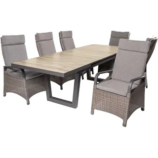 LC Garden »Komido« Dining Set I omega braun Garten Sitzgruppe aus handgeflochtenem Polyrattan inkl. Sitzkissen