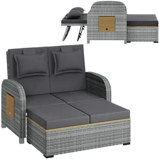 STEELSØN Gartenlounge-Set Caelum Gartensofa mit Liegefunktion, (grau/anthrazit, mit Kissen, wetterfest), Rattan Sonnenliege, herausziehbare Bank, ausklappbare Seiten-Tabletts grau