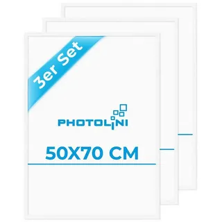 PHOTOLINI Bilderrahmen 3er Set modern mit bruchsicherem Acrylglas, Holz MDF, Fotos & Poster, für 3 Bilder (3er Set), Posterrahmen 50x70 cm zum Aufhängen weiß 50 cm x 70 cm