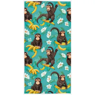 CHIFIGNO Handtuch mit Affe mit Bananen, türkis, saugfähig, weiches Gesicht, tragbares Handtuch, Bad-Dekorationen für Badezimmer, Hotel, Fitnessstudio, Spa, 76,2 x 38,1 cm