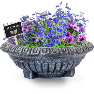 NATIV Pflanzschale aus Kunststoff, frostsichere Blumenschale, Grabschale in Stein-Optik, UV-beständig