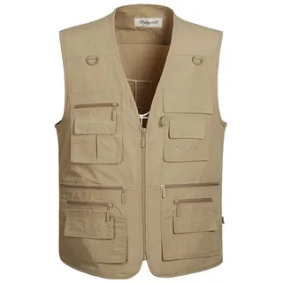 Hwalleum Herren Outdoor Beiläufig Weste, Herren Sommer Leicht Atmungsaktiv Mehrzweck Draussen Weste Multi-Taschened Schnelltrocknend Anglerweste Fotografie Wandern Gilet Ärmellos Arbeiten Vest - L