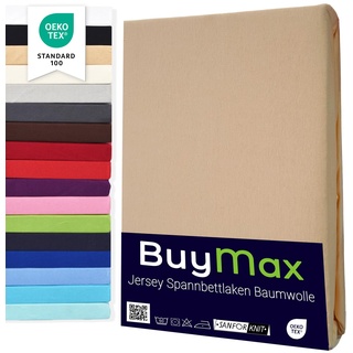 Buymax Spannbettlaken 70x140cm Baumwolle 100% Kinderbett Spannbetttuch Baby Bettlaken Jersey, Matratzenhöhe bis 15 cm, Farbe Sand