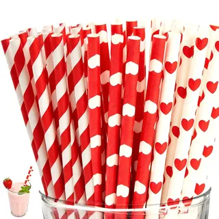 JRYXDS 100Pcs Strohhalm Papier,Rot Trinkhalme Rot Weiß Mitgefühl Gestreifte Papierstrohhalme Punkt Halme Plastikfrei Biologisch Abbaubare Strohhalme Cocktail Für Hochzeit Geburtstag Party Dekorationen