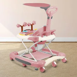 5-in-1 Lauflernhilfe für Babys, 5 Höhenverstellung und Klappbar, Gehfrei Babywalker ab 6 Monate, bis zu 20 kg mit Fußmatte+Schub+Sonnenschutz (rosa)