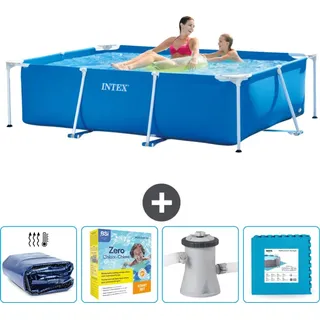 Intex-Schwimmbecken mit rechteckigem Rahmen – 220 x 150 x 60 cm – Blau – im Lieferumfang enthalten Sonnensegel - Wartungspaket - Filterpumpe ... - Blau