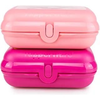 Tupperware Eco+ Kleiner-Twin pink Trolls + Kleiner-Twin rosa Blumen Brotdosen Lunchbox To Go Snackbox