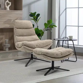 Duo Collection Relaxsessel Porto 83 x 100 x 92 cm Beige mit Hocker