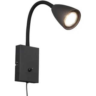 TRIO Leuchten LED Leselampe mit Schalter und Stecker, Höhe 23,5cm, Dimmfunktion, LED wechselbar, Warmweiß, innen Wand-Leuchte mit Kabel, Nachttischlampe & Bett-Lampe zum Lesen schwarz