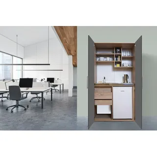 Respekta Schrankküche mit Kühlschrank/Glaskeramikkochfeld rechts Grau