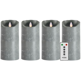 SOMPEX LED-Kerze 4er Set Flame LED Kerzen grau 18cm (Set, 5-tlg., 4 Kerzen, Höhe 18cm, Durchmesser 8cm, 1 Fernbedienung), mit Timer, Echtwachs, täuschend echtes Kerzenlicht grau