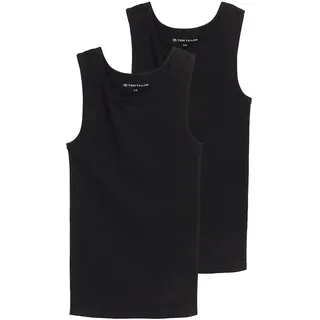Tom Tailor Herren Tanktops mit Rippstruktur im 2er-Pack, Schwarz Uni, Gr. L/6