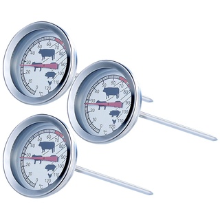 Rosenstein & Söhne Ofenthermometer: Analoges XL Fleisch- und Braten-Thermometer, 3er-Set (BBQ Thermometer, Backofen Fleich Thermometer, Grillen)