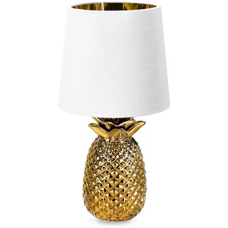 Navaris Tischlampe im Ananas Design - 35cm hoch - Deko Keramik Lampe für Nachttisch oder Beistelltisch - Dekolampe mit E14 Gewinde in Gold-Weiß