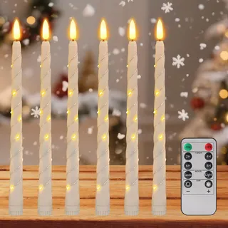 Weihnachtsdeko LED Kerzen mit Fernbedienung, 6 Stück LED Stabkerzen mit Timer Flammenlose LED Kerzen Flackernde Flamme Dimmbar Elektrische Stabkerzen Batteriebetrieben für Hochzeit Party (Beige)