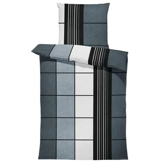 one-home Winter Bettwäsche Thermo Fleece Kuschelig Warme Bettbezüge Flauschig Warm Weich, Größe:2 teilig 155x220 cm, Farbe:Kariert grau schwarz