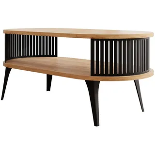 Mirjan24 Couchsitch, Schwarz, Eiche, Metall, Oval,Oval, 50x44x100 cm, Wohnzimmer, Wohnzimmertische, Couchtische