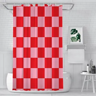ZGDPBYF Duschvorhänge, kariert, rosa und rot, wasserdichter Stoff, kreative Badezimmerdekoration mit Haken, Wohnaccessoires, wie abgebildet, 183 x 203 cm