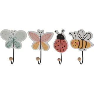 Spetebo Kinder Kleiderhaken mit Tier Motiven - 4er Set - Wandgarderoben Haken aus Holz - Kindergarderobe Garderobenhaken Wand Garderobe Schmetterling Biene Marienkäfer