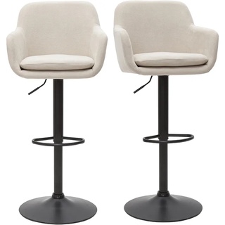 Barhocker höhenverstellbar beiger Stoff mit Samteffekt und Metall (2er-Set) AMIKA