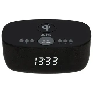 AIC 28 BT Radiowecker mit Bluetooth Qi-Ladefunktion Dimmbares Display 2 Weckzeiten schwarz - Schwarz