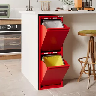 VEEHAUS Küche Mülleimer Für Den Vielseitigen Einsatz Mit Klappen Aus Edelstahl Stilvoller Abfalleimer Für Eine Effiziente Und Praktische Aufbewahrung Rot (2 x 15 LT - 30 LT)
