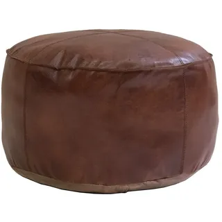 Trademark Living Sitzhocker Pouf Markus aus Leder - Rund Braun braun