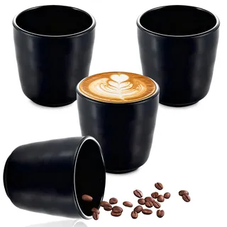 oupados Espresso Tassen Set Espressotassen Schwarz 4er Set aus Melaminharz- Stapelbares Design - Dickwandig - Spülmaschinenfest - 250 ml Steingut, Schöne Espressobecher, Hitzebeständig,