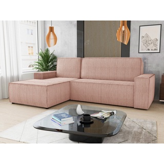 Sofnet Ecksofa Totti L, mit Schlaffunktion und Bettkasten, L-Form Couch, Cord Stoff, Schlafsofa mit Wellenfeder rosa