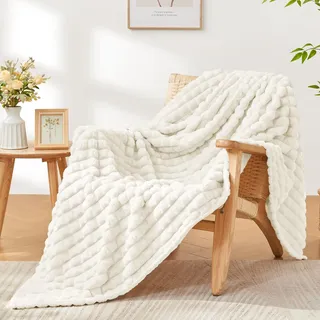 BEDELITE Kuscheldecke Flanell Flauschig, Creme Weiß, 125 x 150 cm