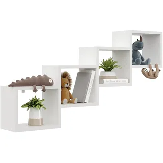 KUBUTKU Dekorativ Wandregal mit 4 Böden 109x57x18 Design Skandinavischer Modern für Wohnzimmer Küche Büro Schlafzimmer Badezimmer Hängeregal Bücherregal (Weiß)