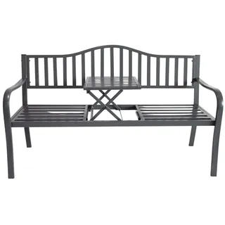 BURI Gartenbank Metall-Gartenbank mit integriertem Klapptisch 3-Sitzer Sitzbank Garten