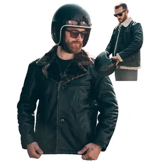 Texpeed Herren Lederjacke Echtleder - Echter Warmer Winter Pelzmantel – Schwarz Biker-Motorrad RAF Flieger Flug Bomber B3 Pilotenjacke Entwurf Braun Pelz - XXL