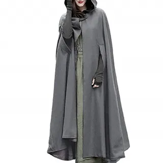 JLTPH Damen Herbst Winter Maxi Lose Umhang mit Kapuze Mantel Poncho Kap Strickpulli Longstrickjacke Trenchcoat Outwear(Grau,XL - XL